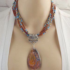 Seed Bead Hematite Agate Necklace Earring Set